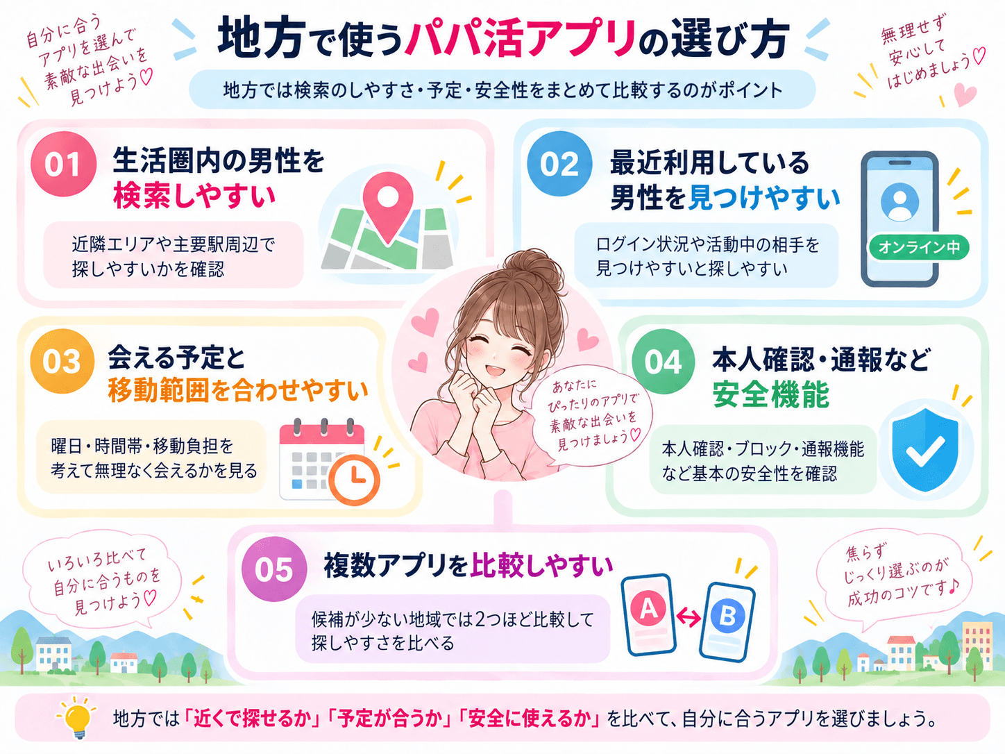 地方で使うパパ活アプリを選ぶ5つのポイント