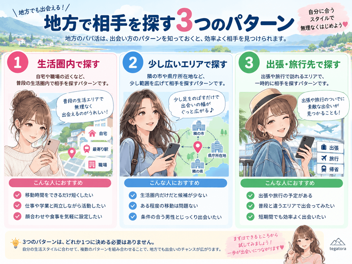 地方でパパ活の相手を探す3つの活動パターン